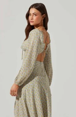 Floral Long Sleeve Back Cut Out Midi Dress -Astr The Label Shop ADR101532 BLUEYELLOWDITSY 4
