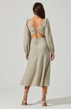 Floral Long Sleeve Back Cut Out Midi Dress -Astr The Label Shop ADR101532 BLUEYELLOWDITSY 5
