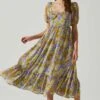Floral Sweetheart Neck Midi Dress -Astr The Label Shop ADR101552 GOLDPURPLEFLORAL 2