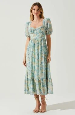 Floral Sweetheart Neck Midi Dress -Astr The Label Shop ADR101552 GREENBLUEFLORAL 1