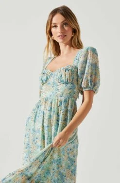 Floral Sweetheart Neck Midi Dress -Astr The Label Shop ADR101552 GREENBLUEFLORAL 3