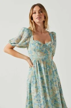 Floral Sweetheart Neck Midi Dress -Astr The Label Shop ADR101552 GREENBLUEFLORAL 4