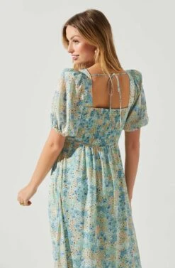 Floral Sweetheart Neck Midi Dress -Astr The Label Shop ADR101552 GREENBLUEFLORAL 5