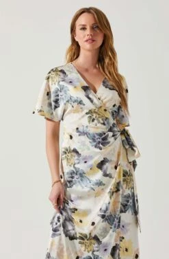 Floral Short Sleeve Wrap Front Maxi Dress -Astr The Label Shop ADR101628 CHARCOALTAUPEFL 4