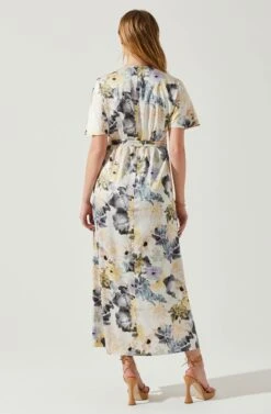 Floral Short Sleeve Wrap Front Maxi Dress -Astr The Label Shop ADR101628 CHARCOALTAUPEFL 5