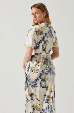 Floral Short Sleeve Wrap Front Maxi Dress -Astr The Label Shop ADR101628 CHARCOALTAUPEFL 6