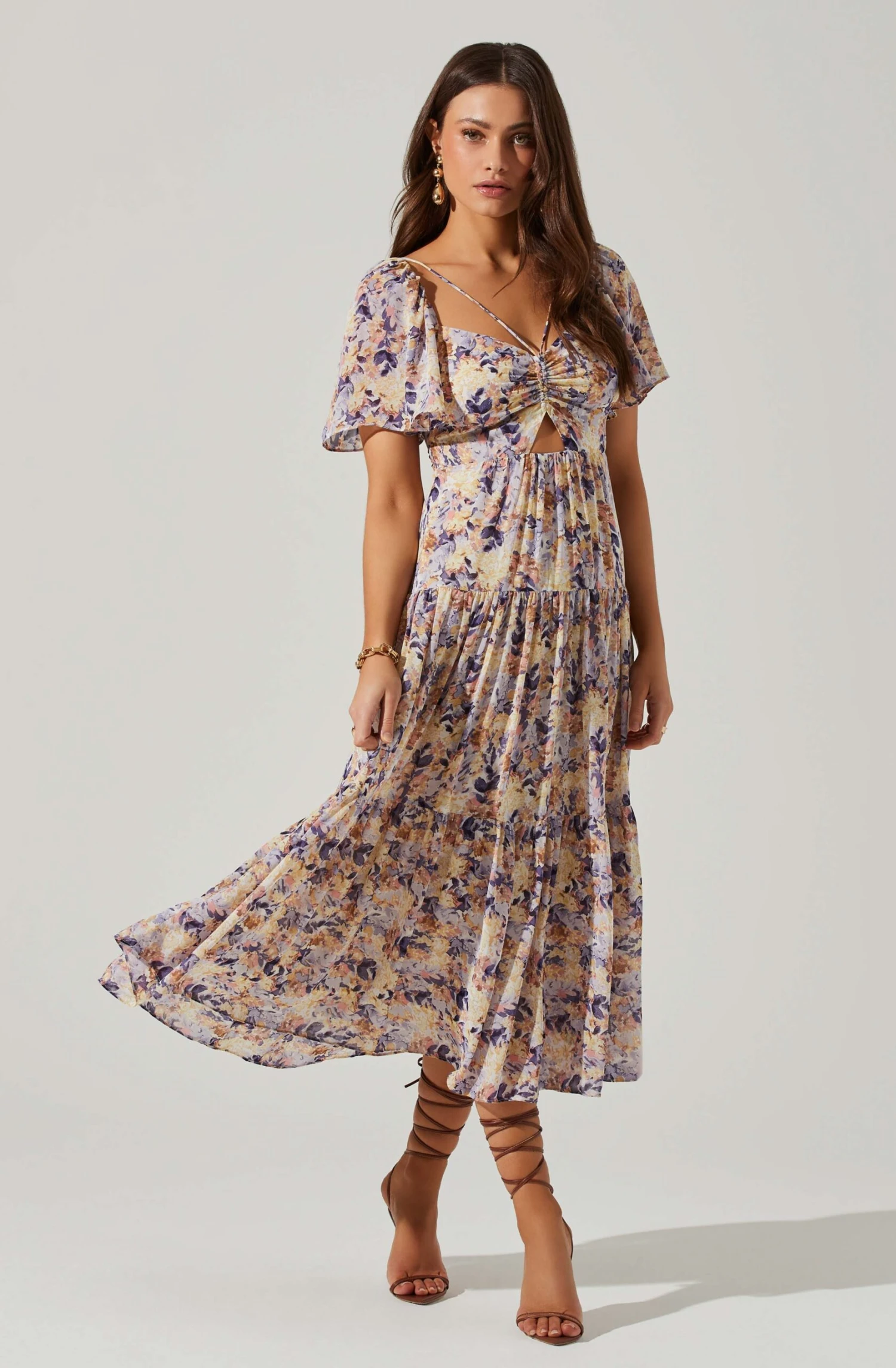 Floral Cinched Bust Cutout Center Midi Dress 5 Floral Cinched Bust Cutout Center Midi Dress - Image 3