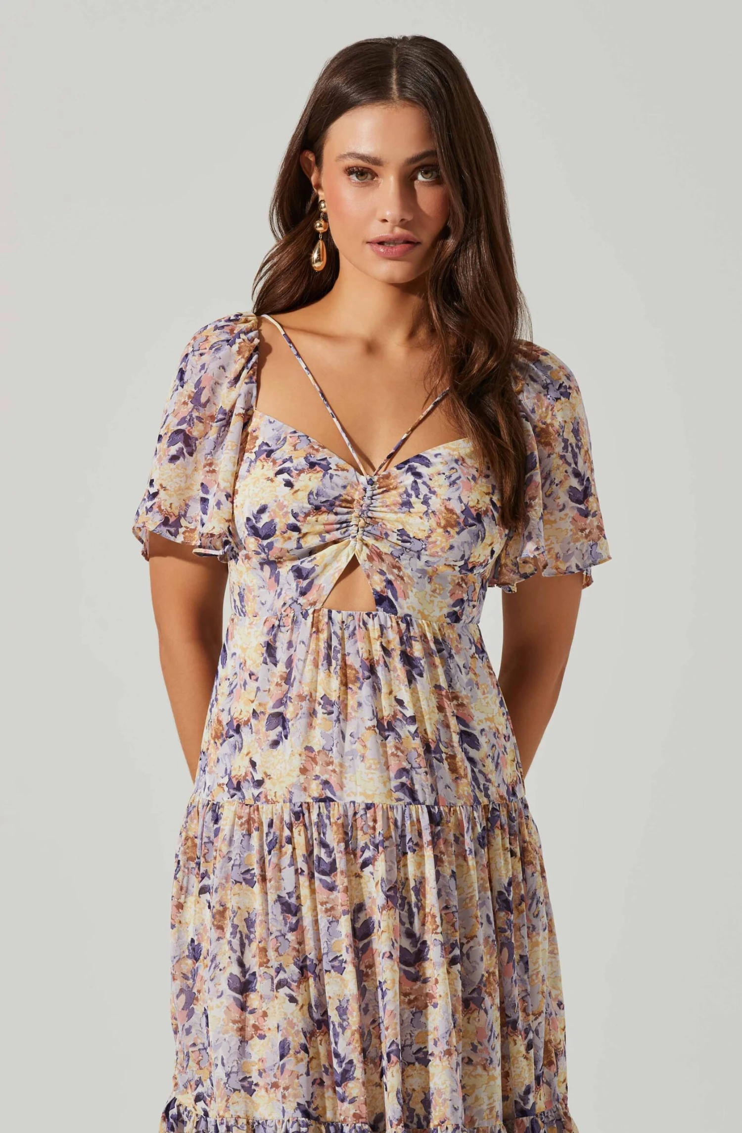 Floral Cinched Bust Cutout Center Midi Dress 6 Floral Cinched Bust Cutout Center Midi Dress - Image 4