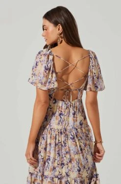 Floral Cinched Bust Cutout Center Midi Dress 17 Floral Cinched Bust Cutout Center Midi Dress -Astr The Label Shop ADR101632 BLUEMULTIFLR 5