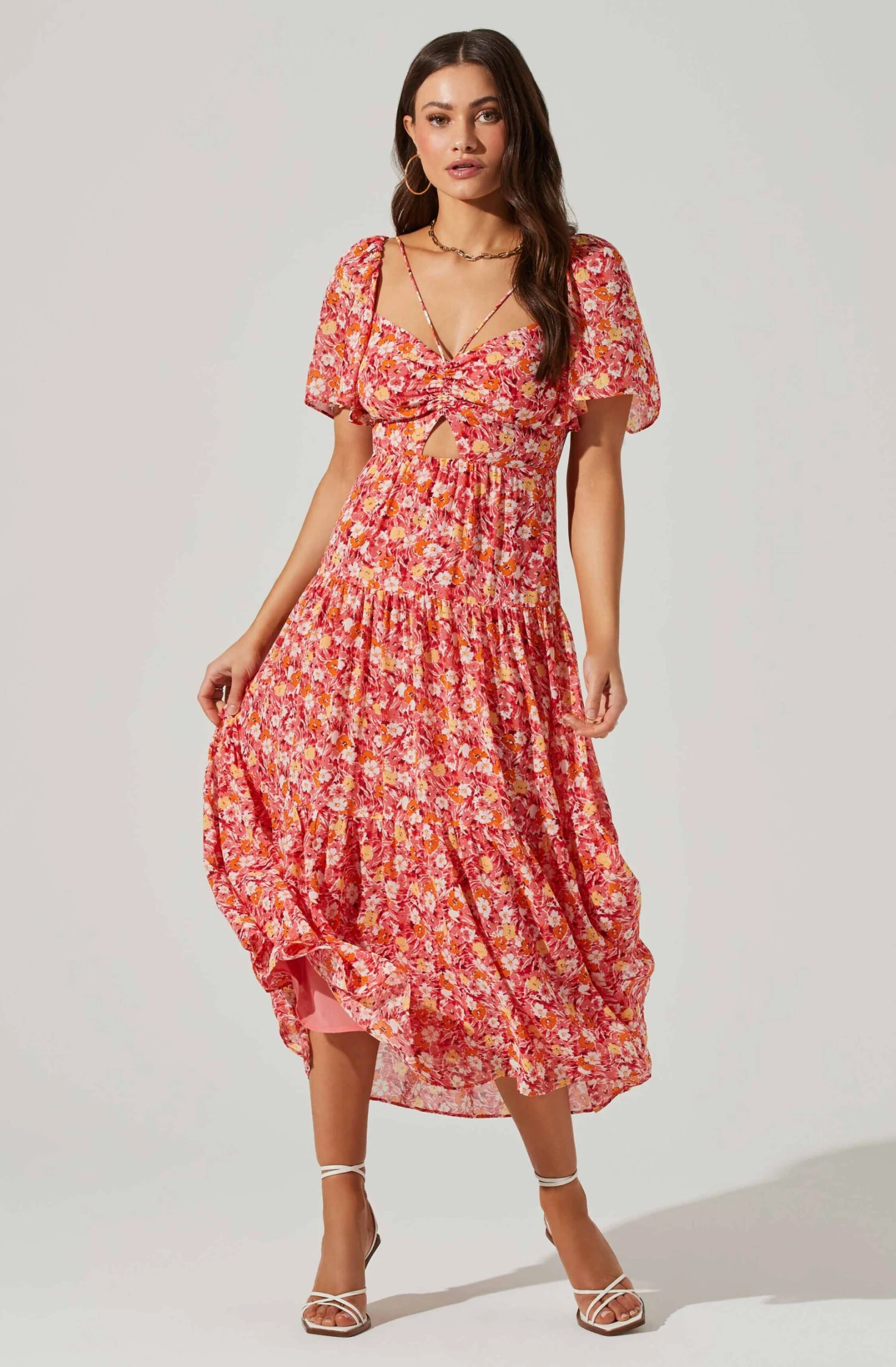 Floral Cinched Bust Cutout Center Midi Dress 9 Floral Cinched Bust Cutout Center Midi Dress - Image 7
