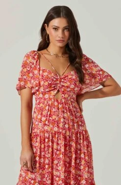 Floral Cinched Bust Cutout Center Midi Dress 20 Floral Cinched Bust Cutout Center Midi Dress -Astr The Label Shop ADR101632 REDMULTIFRL 3