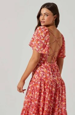 Floral Cinched Bust Cutout Center Midi Dress 22 Floral Cinched Bust Cutout Center Midi Dress -Astr The Label Shop ADR101632 REDMULTIFRL 4