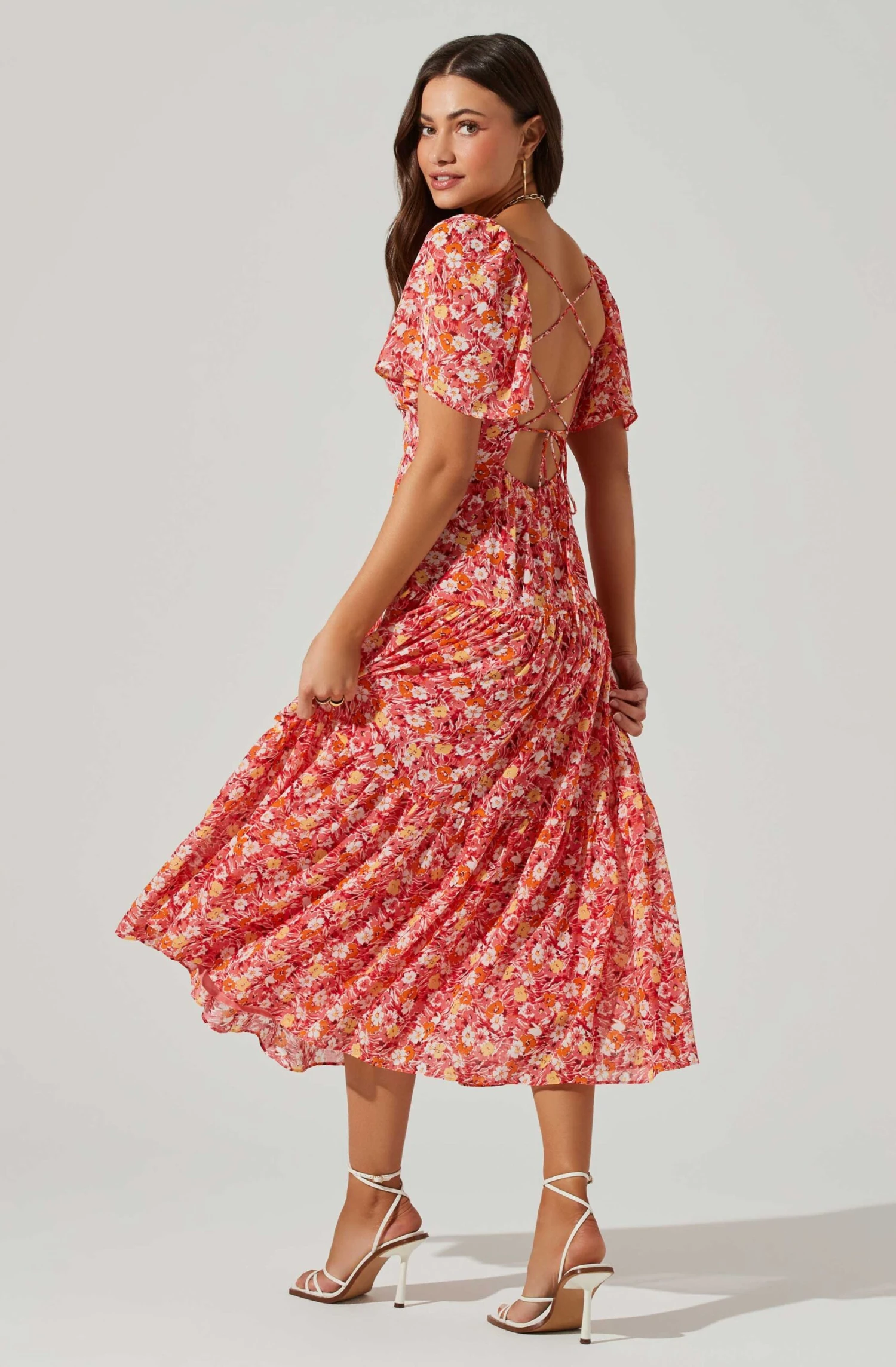 Floral Cinched Bust Cutout Center Midi Dress 13 Floral Cinched Bust Cutout Center Midi Dress - Image 11