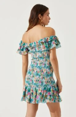 Flutter Sleeve Smocked Mini Dress -Astr The Label Shop ADR101648 BLUEPINKMULTI 6