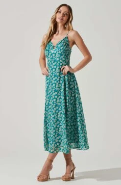 Floral Ruched Bust Midi Dress -Astr The Label Shop ADR101663 BLUEFLORAL 1