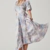 Satin Floral Bubble Sleeve Wrap Midi Dress -Astr The Label Shop ADR101664 BLUEMULTIFLORAL 2