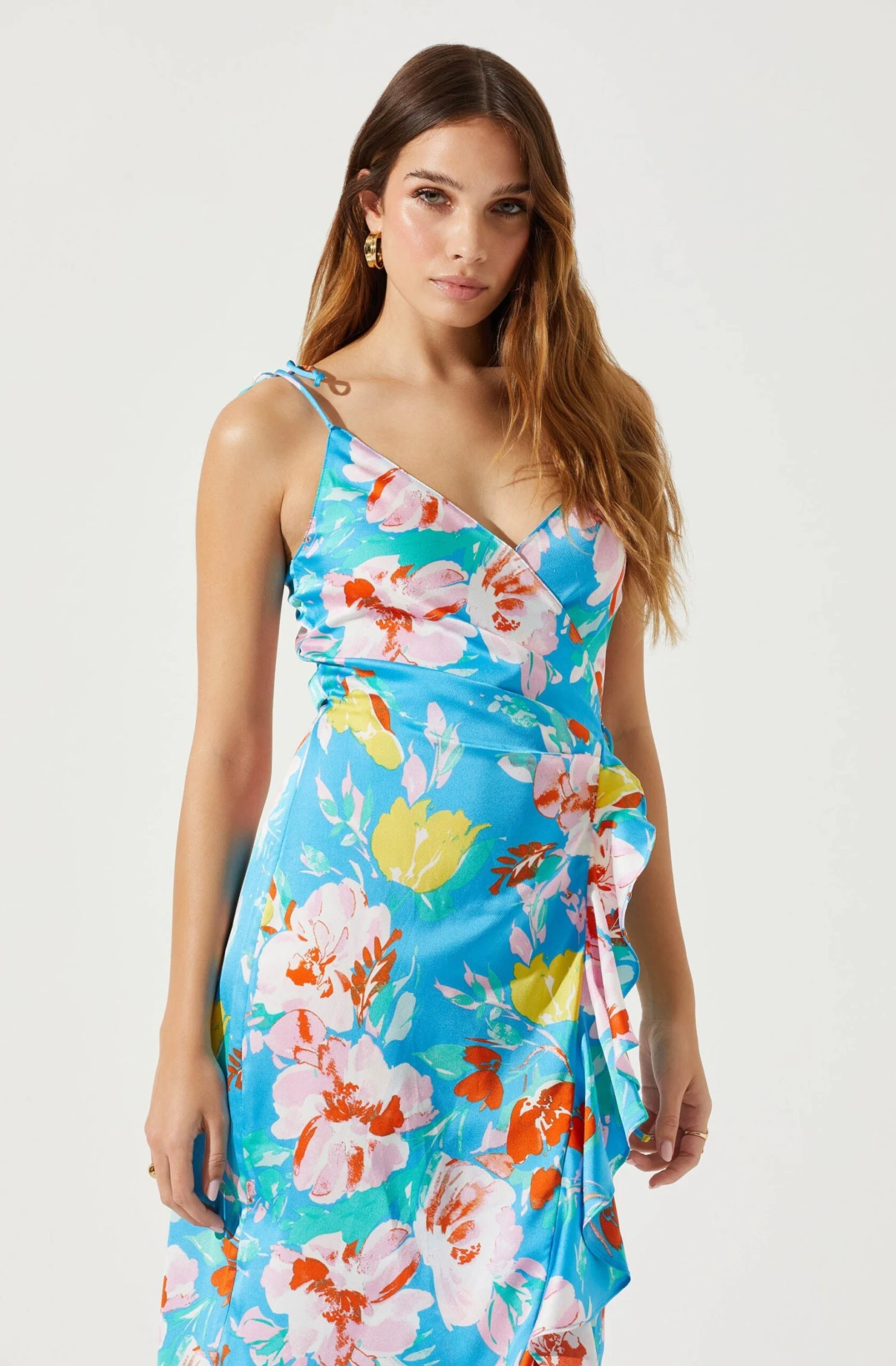 Satin Front Tie Wrap Floral Midi Dress 4 Satin Front Tie Wrap Floral Midi Dress - Image 2