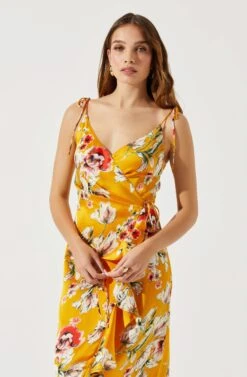 Satin Front Tie Wrap Floral Midi Dress 21 Satin Front Tie Wrap Floral Midi Dress -Astr The Label Shop ADR101683 YELLOWFLORAL 3