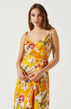 Satin Front Tie Wrap Floral Midi Dress 23 Satin Front Tie Wrap Floral Midi Dress -Astr The Label Shop ADR101683 YELLOWFLORAL 4