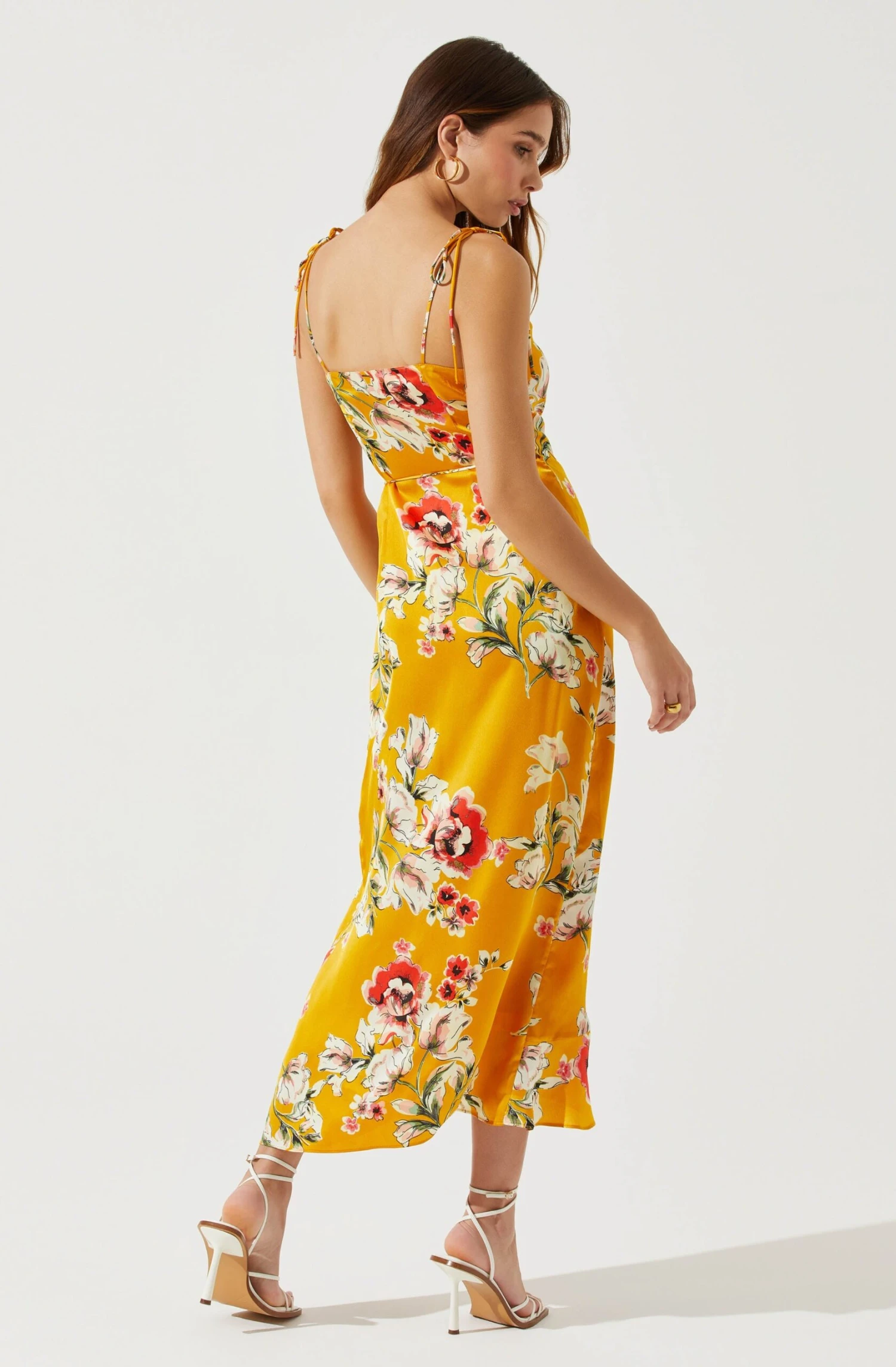 Satin Front Tie Wrap Floral Midi Dress 14 Satin Front Tie Wrap Floral Midi Dress - Image 12