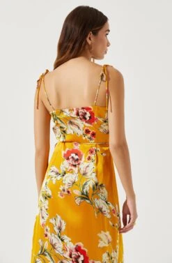 Satin Front Tie Wrap Floral Midi Dress 24 Satin Front Tie Wrap Floral Midi Dress -Astr The Label Shop ADR101683 YELLOWFLORAL 6