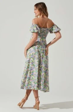 Off Shoulder Puff Sleeve Midi Dress -Astr The Label Shop ADR101706 PURPLEMULTIFLORAL 6