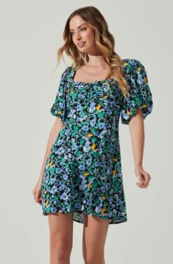 Floral Puff Sleeve Mini Dress 21 Floral Puff Sleeve Mini Dress -Astr The Label Shop ADR101755 PERIWINKLEBLKMULTI 3