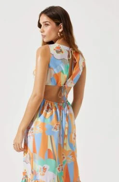 High Neck Open Back Midi Dress -Astr The Label Shop ADR101799 ORANGEBLUEMULTIFL 6