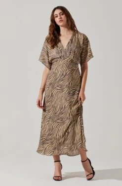 Flutter Sleeve Open Back Midi Dress -Astr The Label Shop ADR101803 CHARCOALTAUPEABST 2