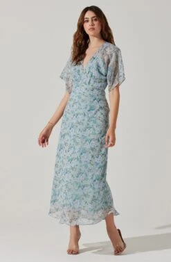Flutter Sleeve Open Back Maxi Dress -Astr The Label Shop ADR101803 LIGHTBLUEMULTIFRL 2