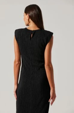 Plisse Straight Neck Midi Dress -Astr The Label Shop ADR101830 BLACK 6