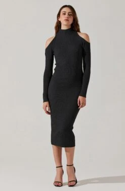 Cold Shoulder Mock Neck Midi Sweater Dress -Astr The Label Shop ADR101869 CHARCOAL 1