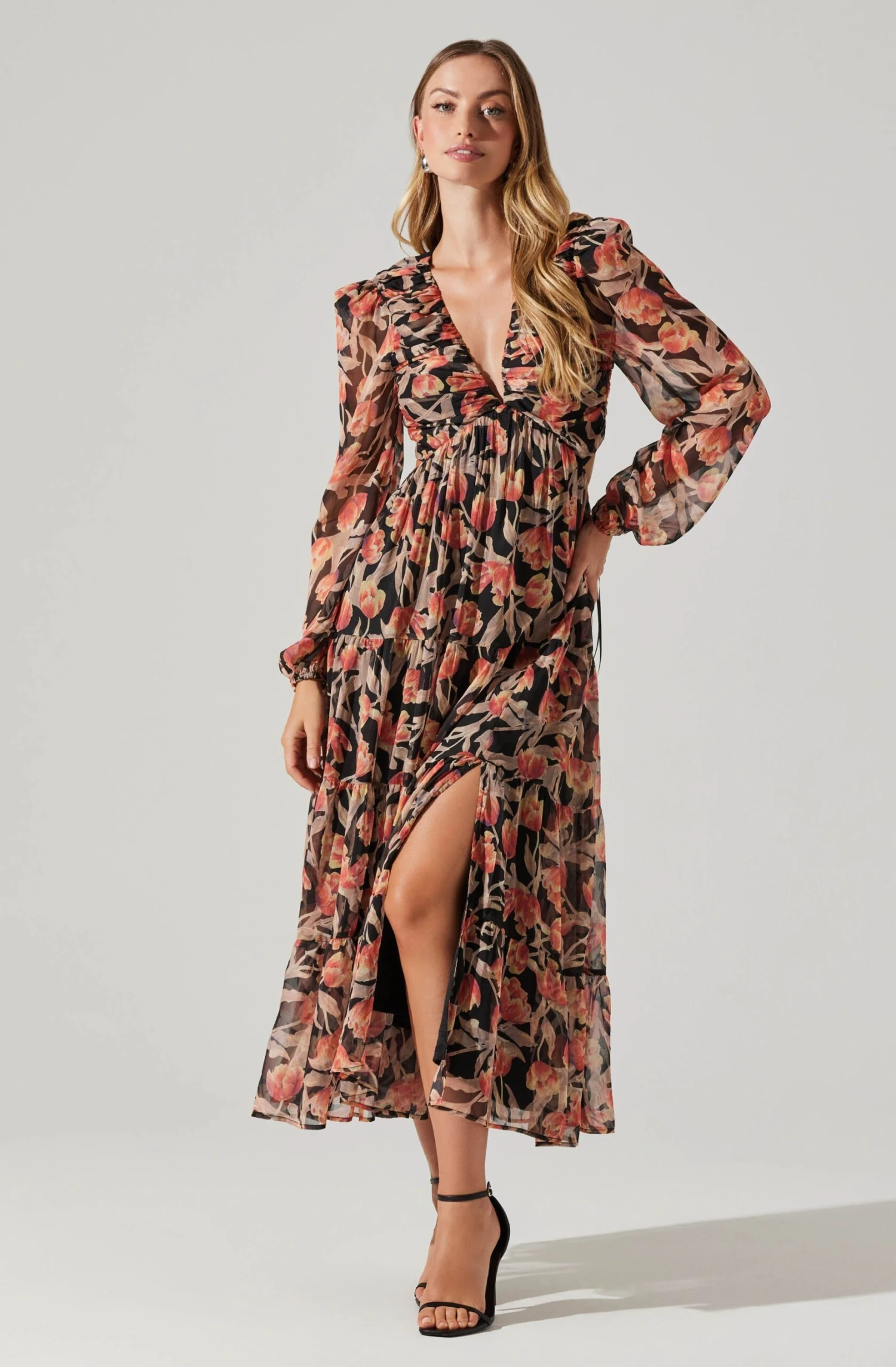 Floral Lace Back Long Sleeve Maxi Dress 3 Floral Lace Back Long Sleeve Maxi Dress