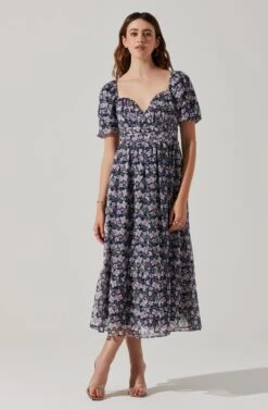 V-wire Sweetheart A-line Midi Dress -Astr The Label Shop ADR102048 PURPLEMULTIFLORAL 1