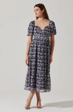V-wire Sweetheart A-line Midi Dress -Astr The Label Shop ADR102048 PURPLEMULTIFLORAL 2