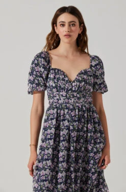 V-wire Sweetheart A-line Midi Dress -Astr The Label Shop ADR102048 PURPLEMULTIFLORAL 3