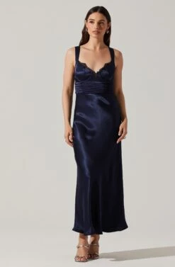 Aeris Satin Lace Trim Maxi Dress -Astr The Label Shop ADR102254 NAVY 1