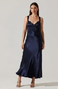 Aeris Satin Lace Trim Maxi Dress -Astr The Label Shop ADR102254 NAVY 2