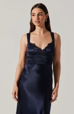 Aeris Satin Lace Trim Maxi Dress -Astr The Label Shop ADR102254 NAVY 3