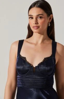 Aeris Satin Lace Trim Maxi Dress -Astr The Label Shop ADR102254 NAVY 4