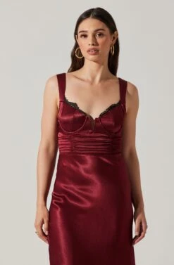 Aeris Satin Lace Trim Maxi Dress -Astr The Label Shop ADR102254 WINE 1