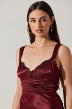 Aeris Satin Lace Trim Maxi Dress -Astr The Label Shop ADR102254 WINE 2