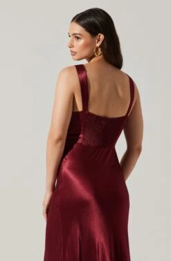 Aeris Satin Lace Trim Maxi Dress -Astr The Label Shop ADR102254 WINE 4