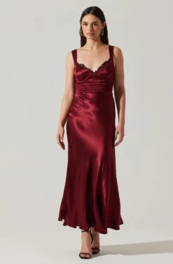 Aeris Satin Lace Trim Maxi Dress -Astr The Label Shop ADR102254 WINE 5