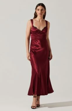 Aeris Satin Lace Trim Maxi Dress -Astr The Label Shop ADR102254 WINE 6