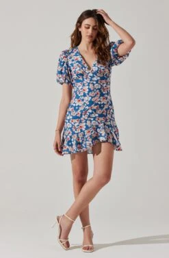 Flutter Sleeve Cutout Floral Mini Dress 16 Flutter Sleeve Cutout Floral Mini Dress -Astr The Label Shop ADR10724 BLUEPINKFLORAL 2