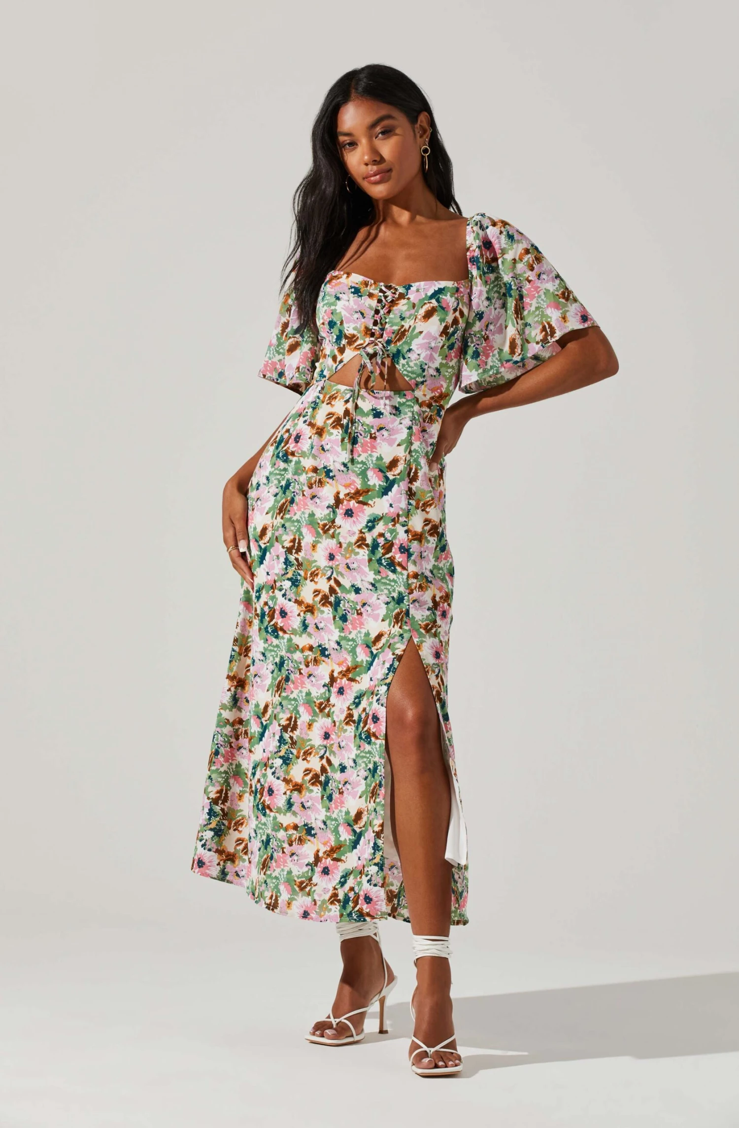 Lace Up Flutter Sleeve Cut Out Midi Dress 5 Lace Up Flutter Sleeve Cut Out Midi Dress - Image 3