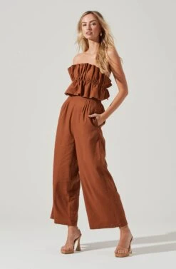 Ruffle Bust Tie Back Jumpsuit -Astr The Label Shop ALP21990 BROWN 0335