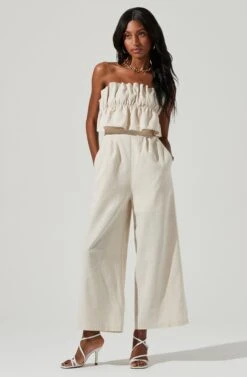 Ruffle Bust Tie Back Jumpsuit -Astr The Label Shop ALP21990 OATMEAL 0744 2