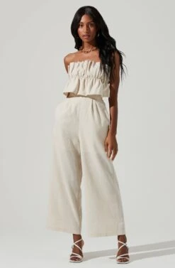 Ruffle Bust Tie Back Jumpsuit -Astr The Label Shop ALP21990 OATMEAL 0744 3